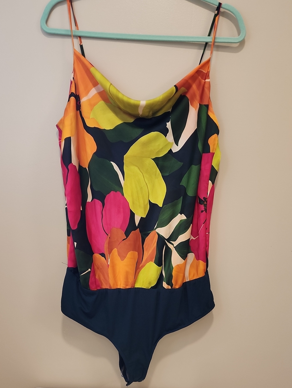 Gilli Valentina Floral Cowl Neck Bodysuit Floral Watercolor Drape Neck Size XXL